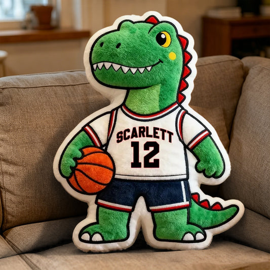 Custom Dinosaur Basketball Pillow – Personalized Name & Jersey Number Gift