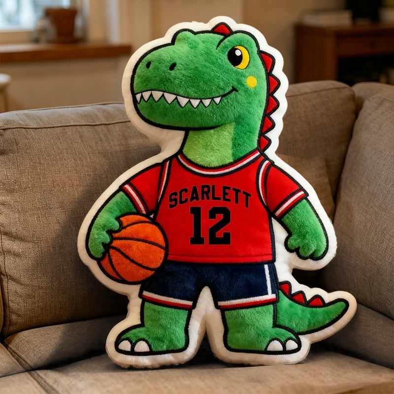 Custom Dinosaur Basketball Pillow – Personalized Name & Jersey Number Gift