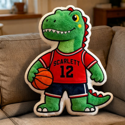 Custom Dinosaur Basketball Pillow – Personalized Name & Jersey Number Gift