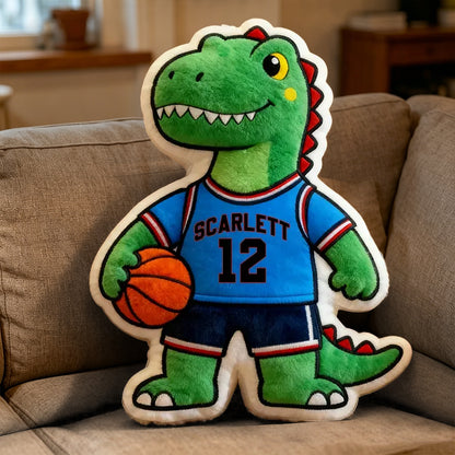 Custom Dinosaur Basketball Pillow – Personalized Name & Jersey Number Gift