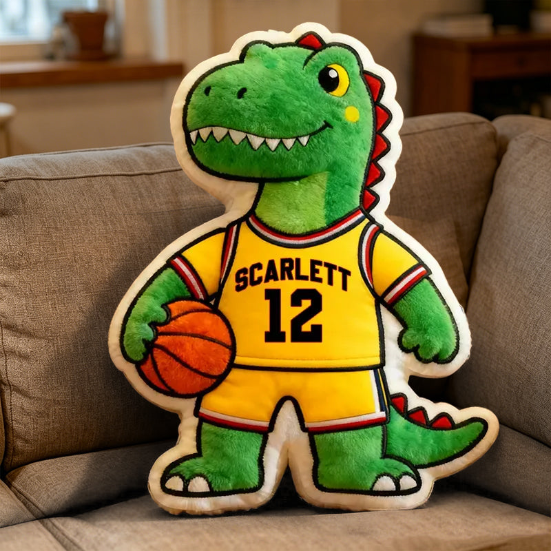 Custom Dinosaur Basketball Pillow – Personalized Name & Jersey Number Gift
