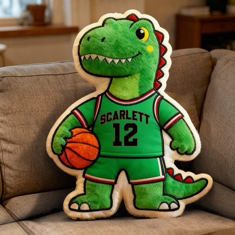 Custom Dinosaur Basketball Pillow – Personalized Name & Jersey Number Gift