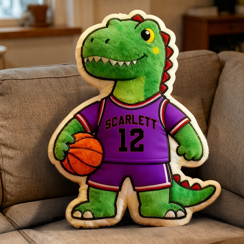 Custom Dinosaur Basketball Pillow – Personalized Name & Jersey Number Gift