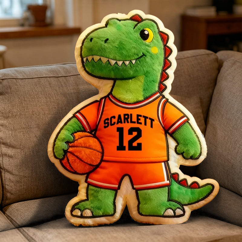 Custom Dinosaur Basketball Pillow – Personalized Name & Jersey Number Gift