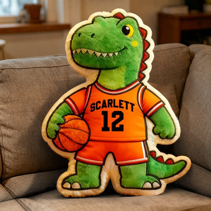 Custom Dinosaur Basketball Pillow – Personalized Name & Jersey Number Gift