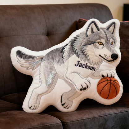 Personalized Basketball Wolf Pillow with Custom Name for Kids and Fans