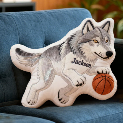 Personalized Basketball Wolf Pillow with Custom Name for Kids and Fans
