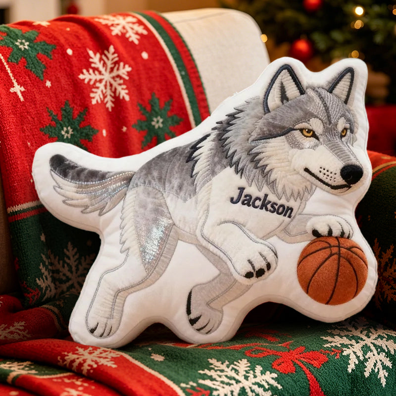 Personalized Basketball Wolf Pillow with Custom Name for Kids and Fans