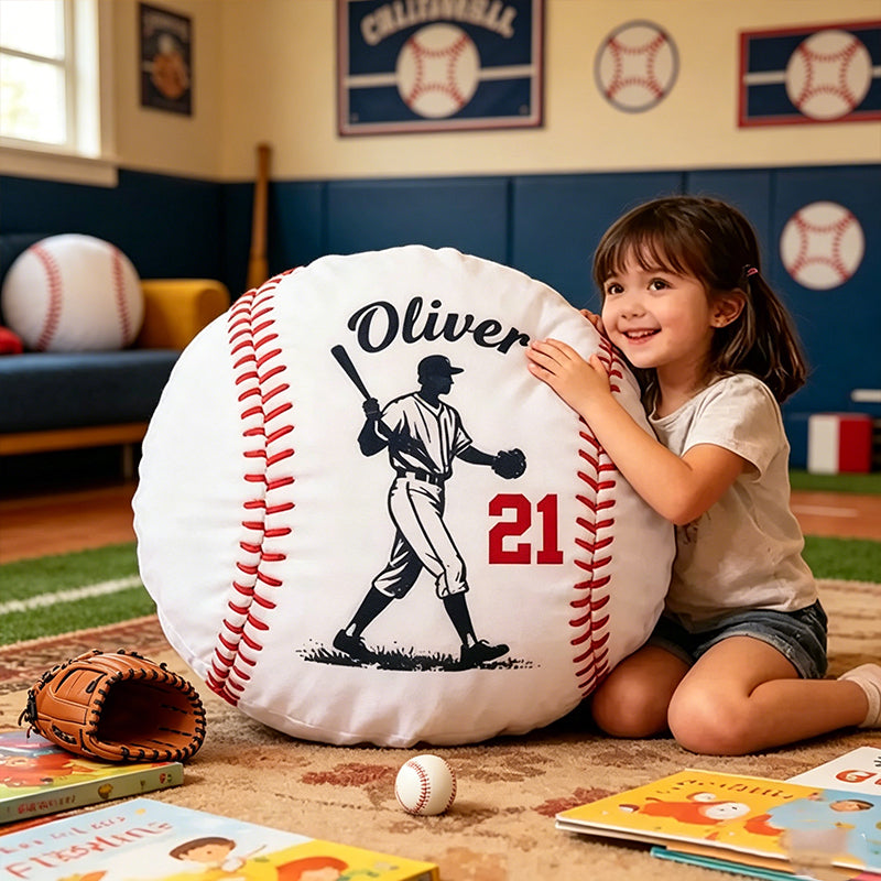 Custom Name Baseball Pillow with Player Design – Fun Gift for Young Athletes