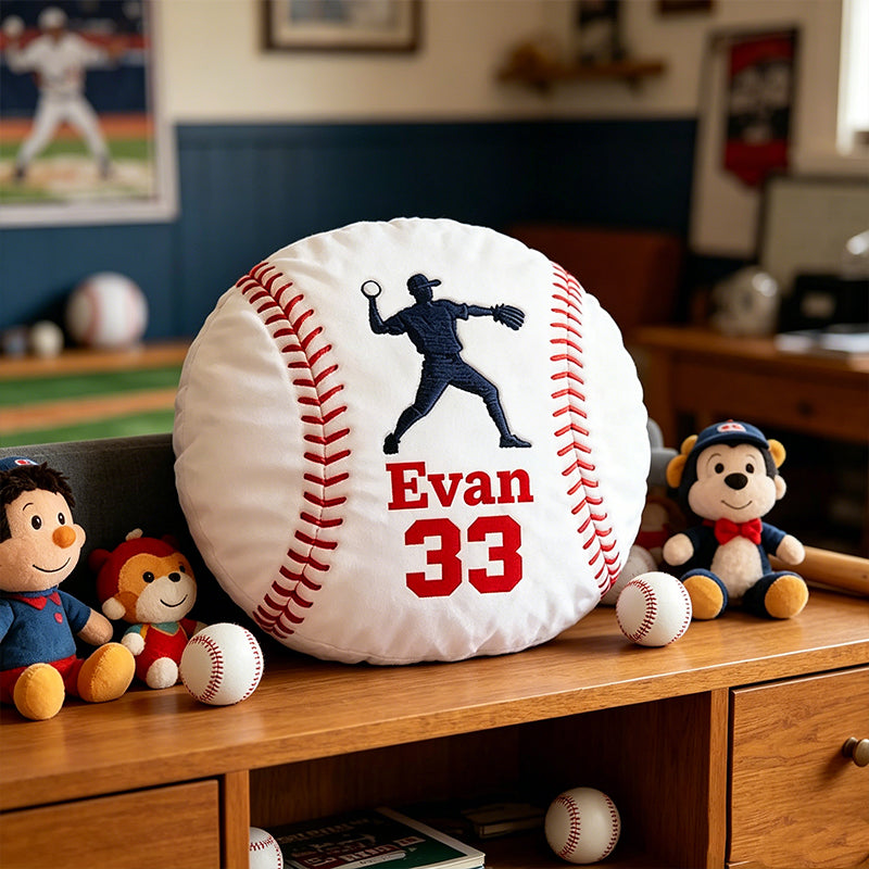 Custom Name Baseball Pillow with Player Design – Fun Gift for Young Athletes