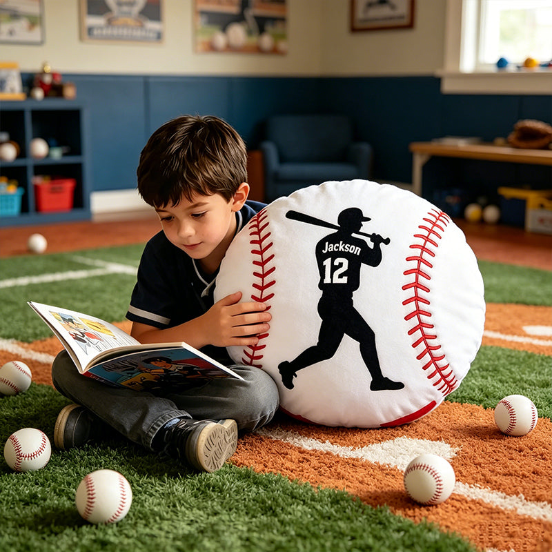 Custom Name Baseball Pillow with Player Design – Fun Gift for Young Athletes