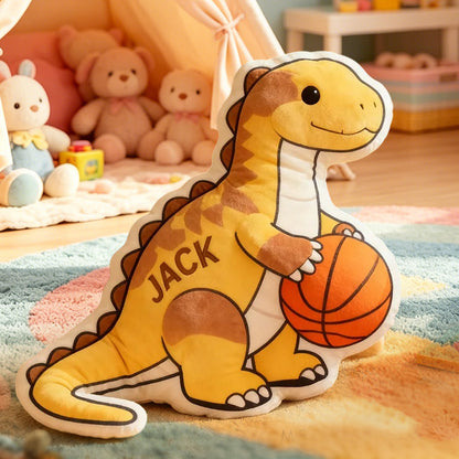 Custom Name Dinosaur Basketball Pillow – Fun Gift for Kids and Sports Enthusiasts