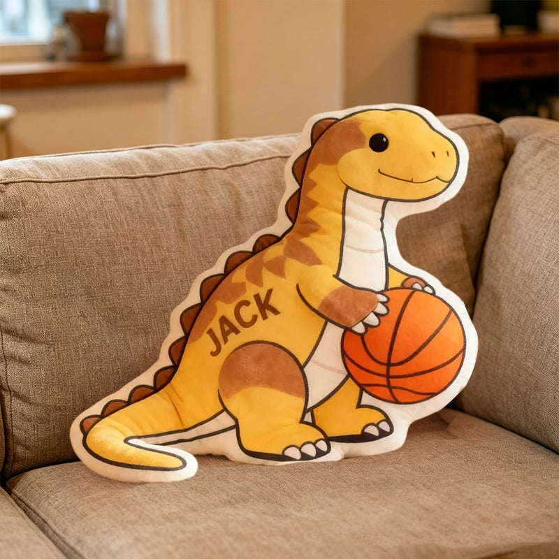 Custom Name Dinosaur Basketball Pillow – Fun Gift for Kids and Sports Enthusiasts