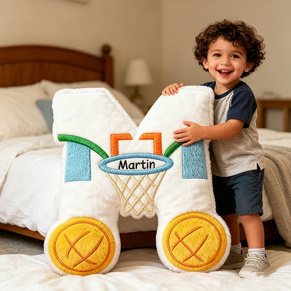 Custom Name Sports-Themed Letter Pillow – Basketball Hoop Design for Kids