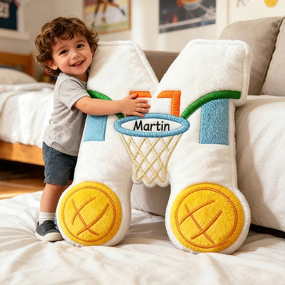 Custom Name Sports-Themed Letter Pillow – Basketball Hoop Design for Kids