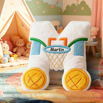 Custom Name Sports-Themed Letter Pillow – Basketball Hoop Design for Kids