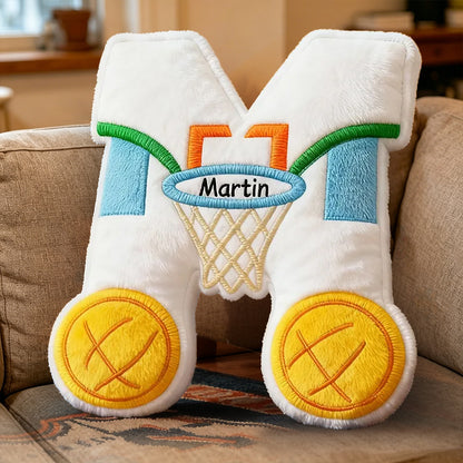 Custom Name Sports-Themed Letter Pillow – Basketball Hoop Design for Kids