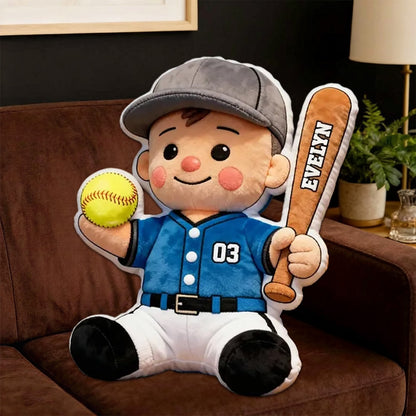 Custom Baseball Pillow – Personalized Name and Jersey Number for Young Players
