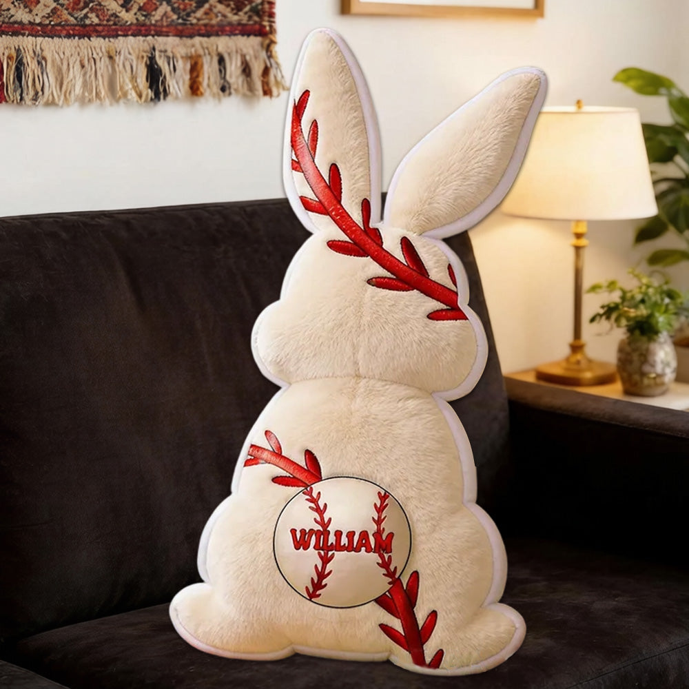 Personalized Baseball Bunny Pillow Featuring Your Custom Name