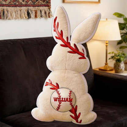 Personalized Baseball Bunny Pillow Featuring Your Custom Name