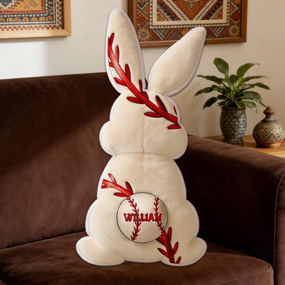 Personalized Baseball Bunny Pillow Featuring Your Custom Name