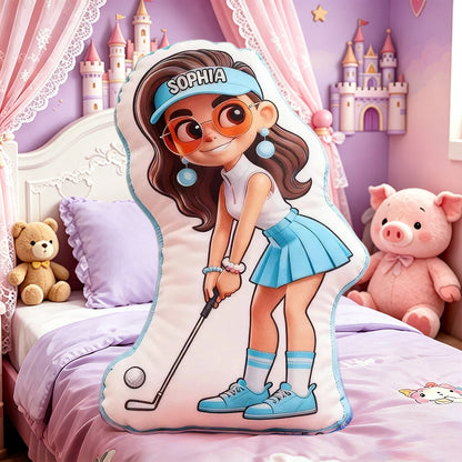 Personalized Golf Girl Pillow with Custom Name – Cute and Fun Design, Ideal Gift for Girls Who Love Golf
