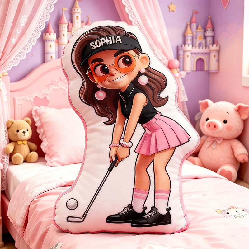 Personalized Golf Girl Pillow with Custom Name – Cute and Fun Design, Ideal Gift for Girls Who Love Golf
