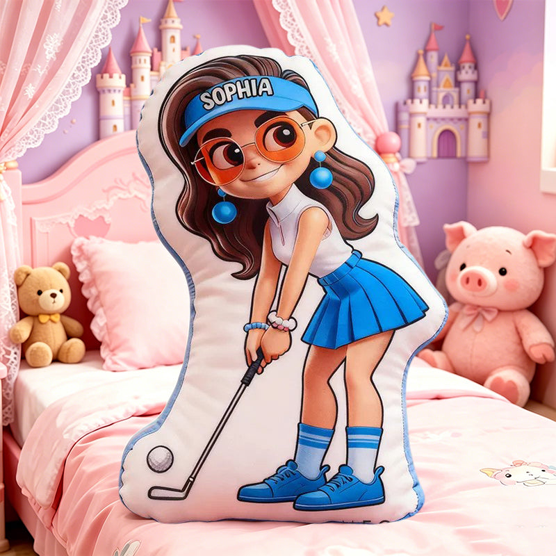 Personalized Golf Girl Pillow with Custom Name – Cute and Fun Design, Ideal Gift for Girls Who Love Golf