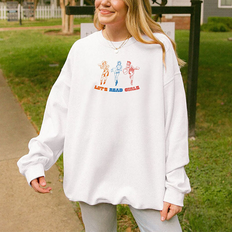 Let's Read Girls Sweatshirt Shirt Oversized Bookish Cowgirl Gift For Book Lover