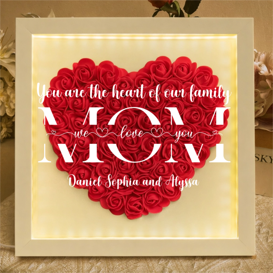 Personalized Family LED Light Flower Shadow Box With Kids Names Mother's Day Gift