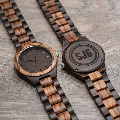 Personalized Engraved Wooden Watch for Men Anniversary Gifts for Husband