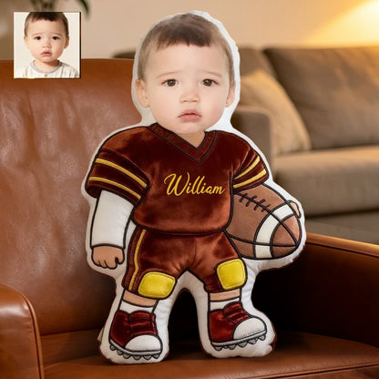 Personalized Football Photo Doll Pillow with Custom Face for Kids