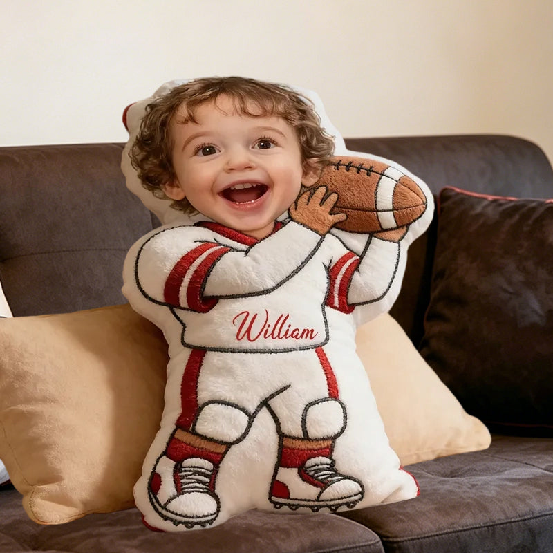 Personalized Football Photo Doll Pillow with Custom Face for Kids