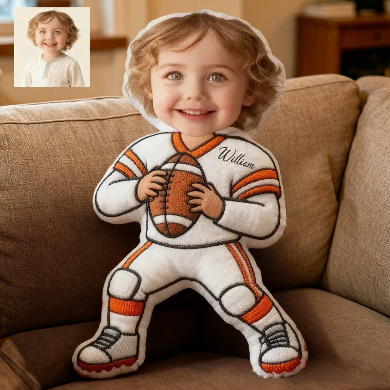 Personalized Football Photo Doll Pillow with Custom Face for Kids