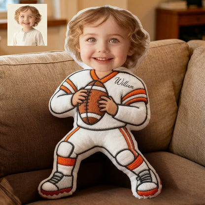 Personalized Football Photo Doll Pillow with Custom Face for Kids