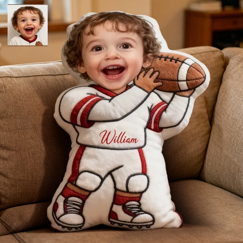 Personalized Football Photo Doll Pillow with Custom Face for Kids