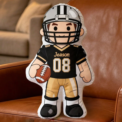 Custom Name & Number Football Player Pillow – The Ultimate Keepsake for Young Fans