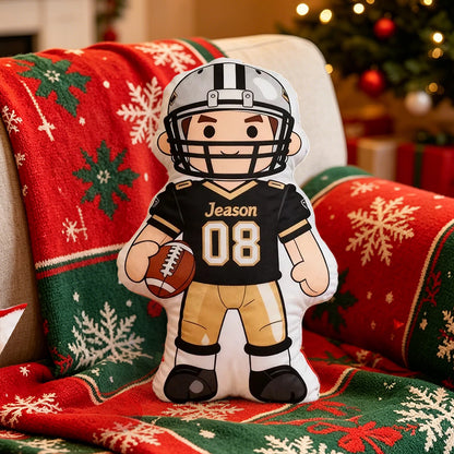 Custom Name & Number Football Player Pillow – The Ultimate Keepsake for Young Fans