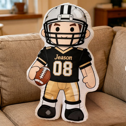 Custom Name & Number Football Player Pillow – The Ultimate Keepsake for Young Fans