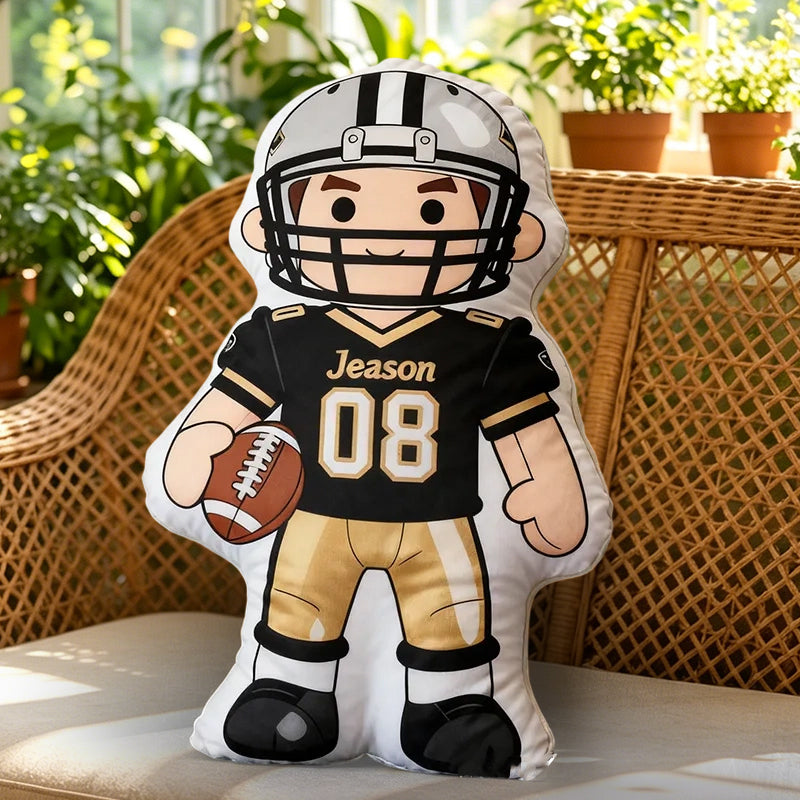 Custom Name & Number Football Player Pillow – The Ultimate Keepsake for Young Fans