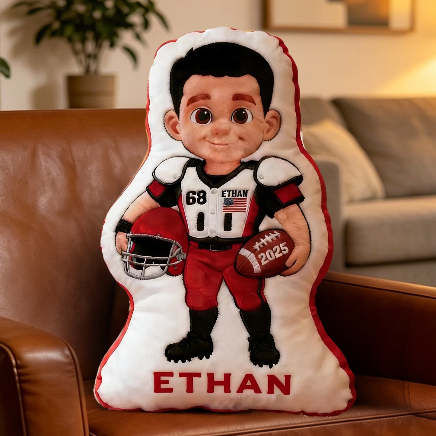 Personalized Football Pillow – Custom Name, Number, and Year for Fans & Players