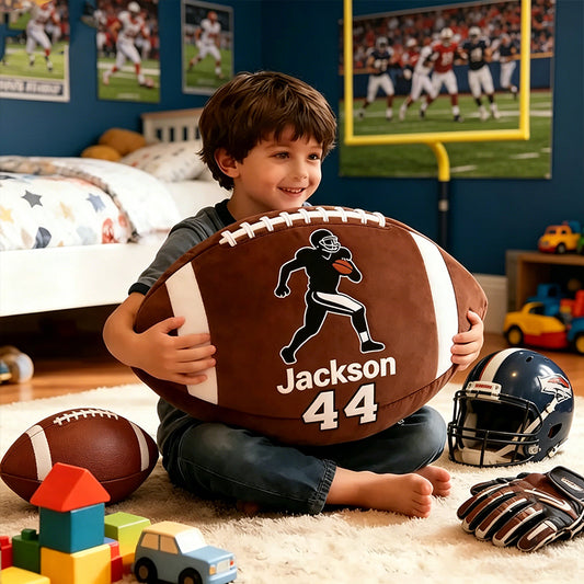 Custom Football Pillow with Player Graphic and Name – Great Gift for Young Fans and Football Enthusiasts