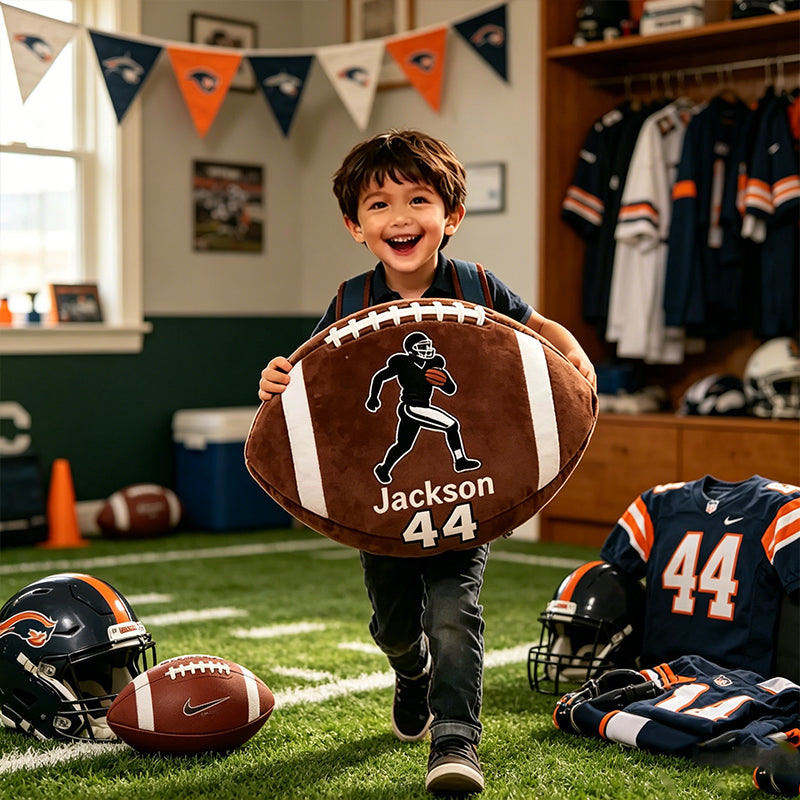 Custom Football Pillow with Player Graphic and Name – Great Gift for Young Fans and Football Enthusiasts