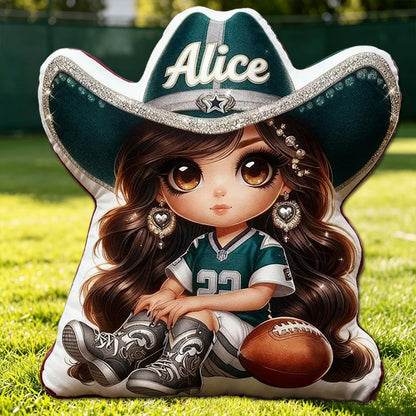 Personalized Cowgirl Football Plush Pillow – Custom Name Gift for Kids and Fans