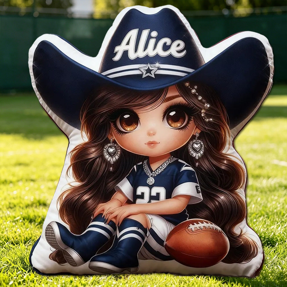 Personalized Cowgirl Football Plush Pillow – Custom Name Gift for Kids and Fans