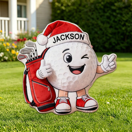 Personalized Golf Ball Pillow with Santa Hat – Custom Name Golf Gift for Golf Lovers