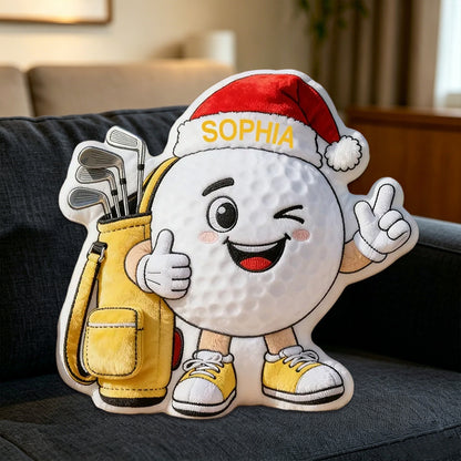 Personalized Golf Ball Pillow with Santa Hat – Custom Name Golf Gift for Golf Lovers