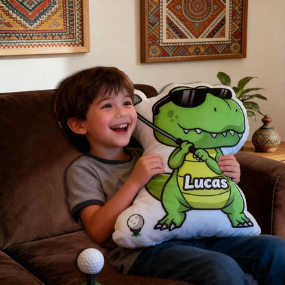 Personalized Dinosaur Golf Pillow with Custom Name – Funny Golf Gift, Golf Lover Decor, Unique Cushion for Kids and Golf Fans