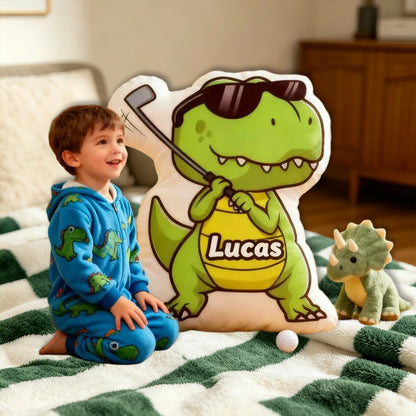 Personalized Dinosaur Golf Pillow with Custom Name – Funny Golf Gift, Golf Lover Decor, Unique Cushion for Kids and Golf Fans
