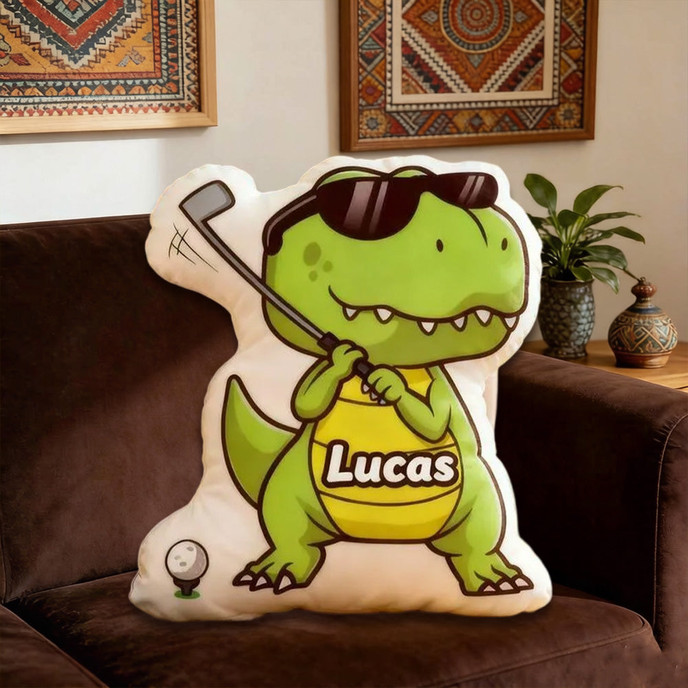 Personalized Dinosaur Golf Pillow with Custom Name – Funny Golf Gift, Golf Lover Decor, Unique Cushion for Kids and Golf Fans